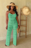 Knitted camisole geometric hollow jumpsuit