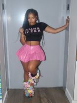 PU leather pleated skirt