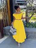 One shoulder short top A-line drape long skirt two-piece set