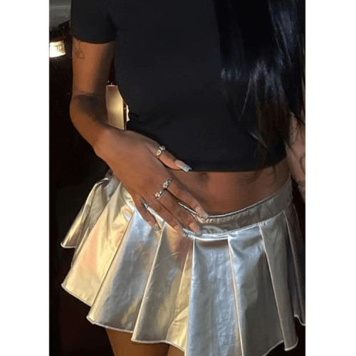 Silver skirt with ruffled hem