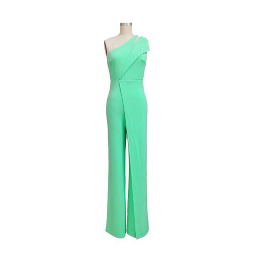 Sleeveless single shoulder camisole high waisted commuting straight jumpsuit