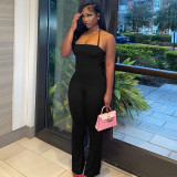 Backless strapless hanging neck solid color jumpsuit