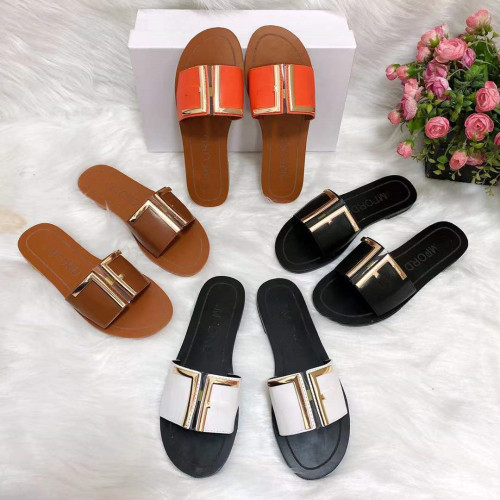 Hardware buckle casual flat slippers
