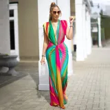 Women's sleeveless printed sexy deep V-shaped slim fit dress