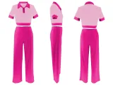 Spliced contrasting POLO collar short sleeved top wide leg long pants set