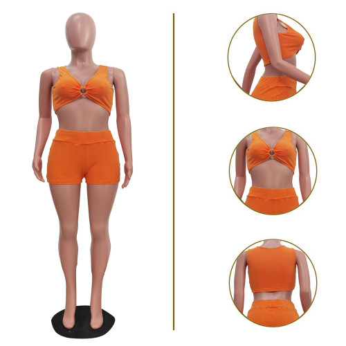 Women's casual stir fried shorts and small vest set