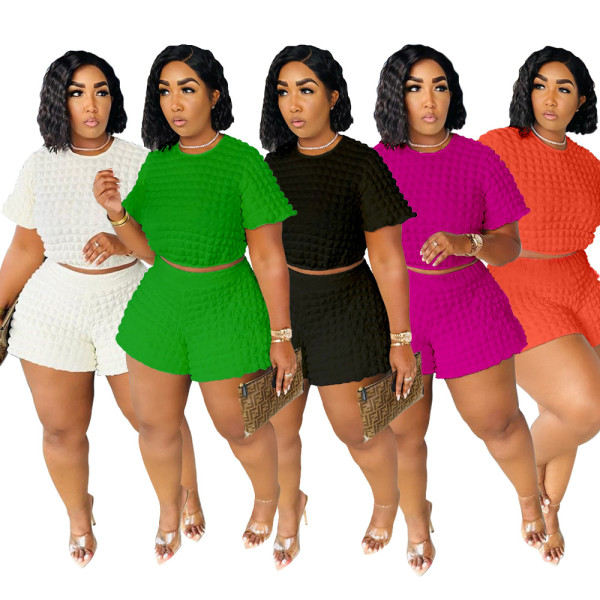 Large women's loose bubble two-piece set