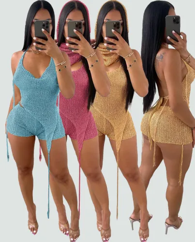 Sexy hollow sequin three piece set