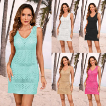 Sleeveless vest knitted hollow beach skirt