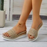 Thick soled casual woven fish mouth cool slippers