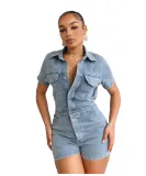 Elastic slim fit short sleeved jumpsuit