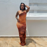 Retro and personalized diagonal neckline strap long dress
