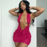 Water ripple sexy hanging neck backless dress