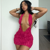 Water ripple sexy hanging neck backless dress