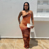 Retro and personalized diagonal neckline strap long dress