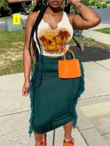 Fashion vest tassel skirt set