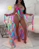 Three piece mesh hoodie with contrasting printed bikini
