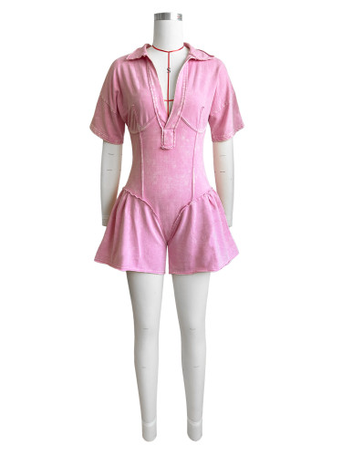 Flip collar large opening jumpsuit
