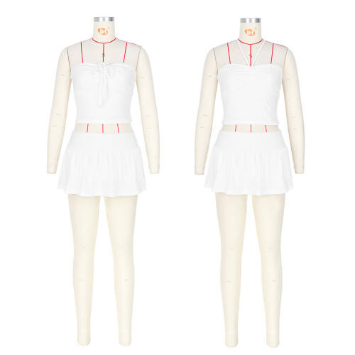 Two piece set of strapless pleated double layer pants skirt