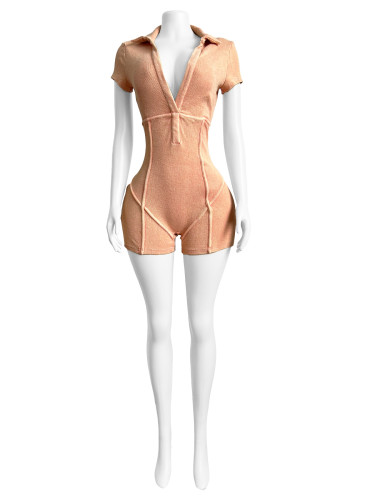 Thread deep V-lapel jumpsuit