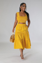 Wrapped chest patchwork skirt two-piece set