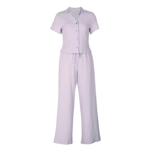 Loose pleated breathable V-neck two-piece set