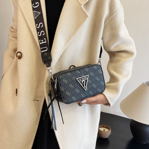 Double zippered camera small square bag with chain printed single shoulder crossbody bag