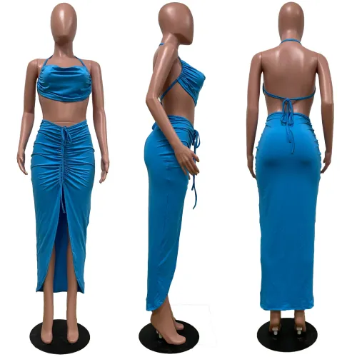 Hollow split strap backless two-piece set