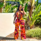 Printed Open Navel Hanging Neck Open Back jumpsuit
