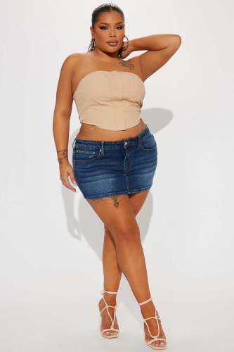 Elastic denim mini skirt