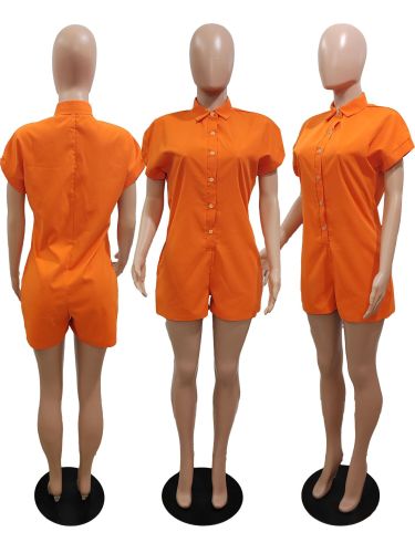 Women's button up short sleeved jumpsuit shorts