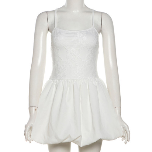 Bra lace up patchwork bubble cute short skirt dress