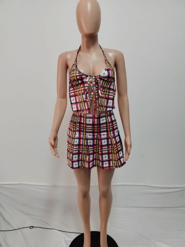 Sports two-piece plaid skirt set