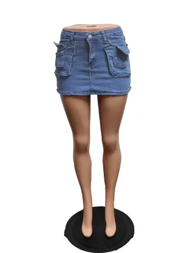 Slim fit elastic denim dress with buttocks wrapped skirt