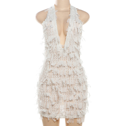 Hanging neck tie V-neck exposed backpack buttocks dress