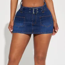 Elastic denim mini skirt (with belt)
