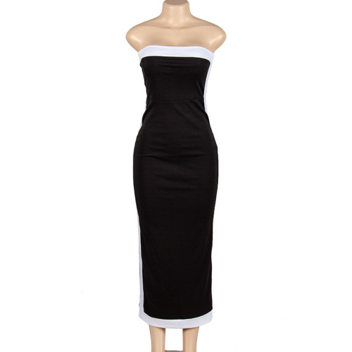 Sleeveless patchwork bra and buttocks long high waisted dress