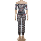 3D digital 3D printed short sleeved suit long skirt