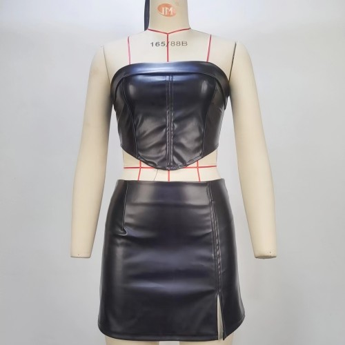 Bra, backless, navel exposed sexy top, buttocks wrapped, split half skirt set