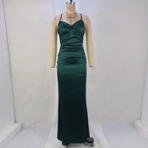 Slim fitting formal dress with suspender and tight fitting hip wrap dress