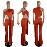 Asymmetric solid color two-piece set