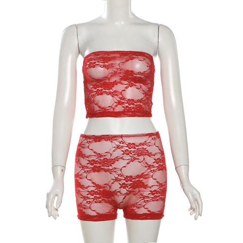 Perspective lace jacquard bra tight shorts set