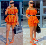 Two piece set of printed chest wrap and shorts