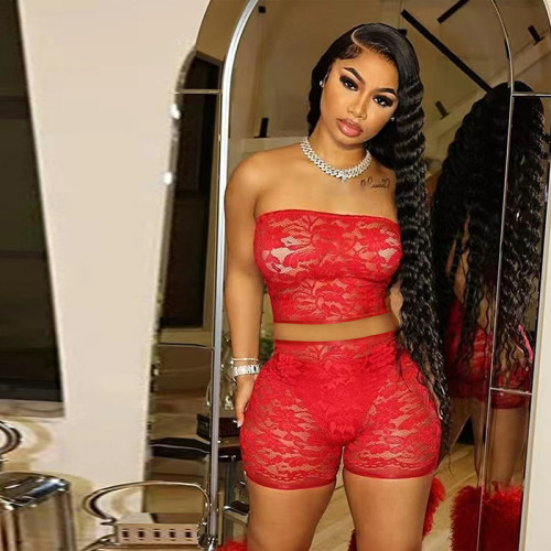 Perspective lace jacquard bra tight shorts set