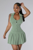 Hanging neck and backless pleated jumpsuit pants