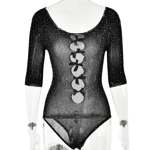 Knitted perspective bow hollow hot diamond jumpsuit