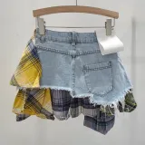 High waisted A-line denim irregular skirt