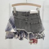 High waisted A-line denim irregular skirt