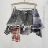 High waisted A-line denim irregular skirt