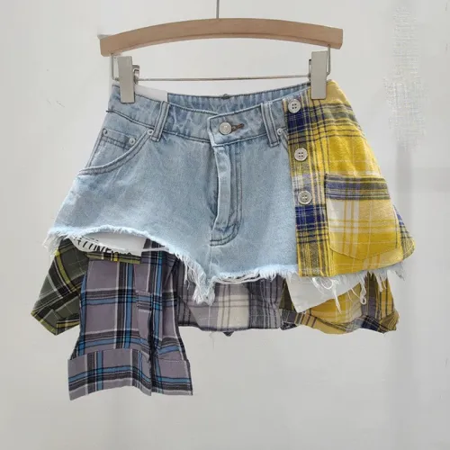 High waisted A-line denim irregular skirt